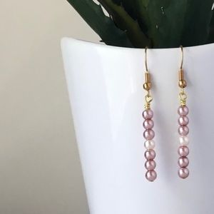 18K Gold Pink & Cream 7 Pearl Bar Earring Handmade